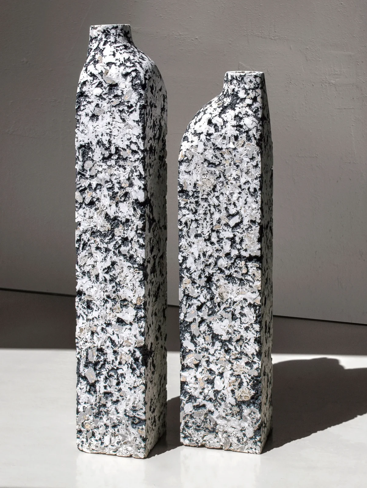 Solid White Stone Set Vase - Block Series In Cast Stone By Donatas Zukauskas — 2