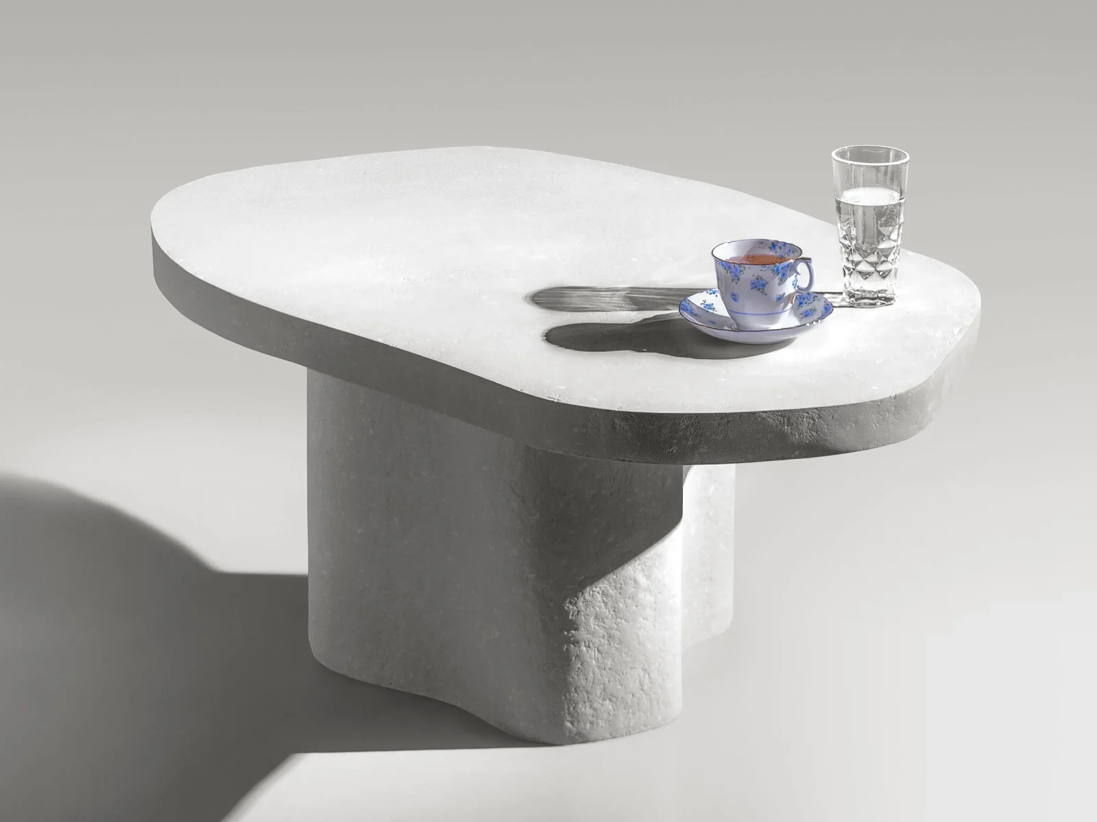 Solid White Stone Coffee Table - Plinth Series In Cast Stone By Donatas Zukauskas — 3