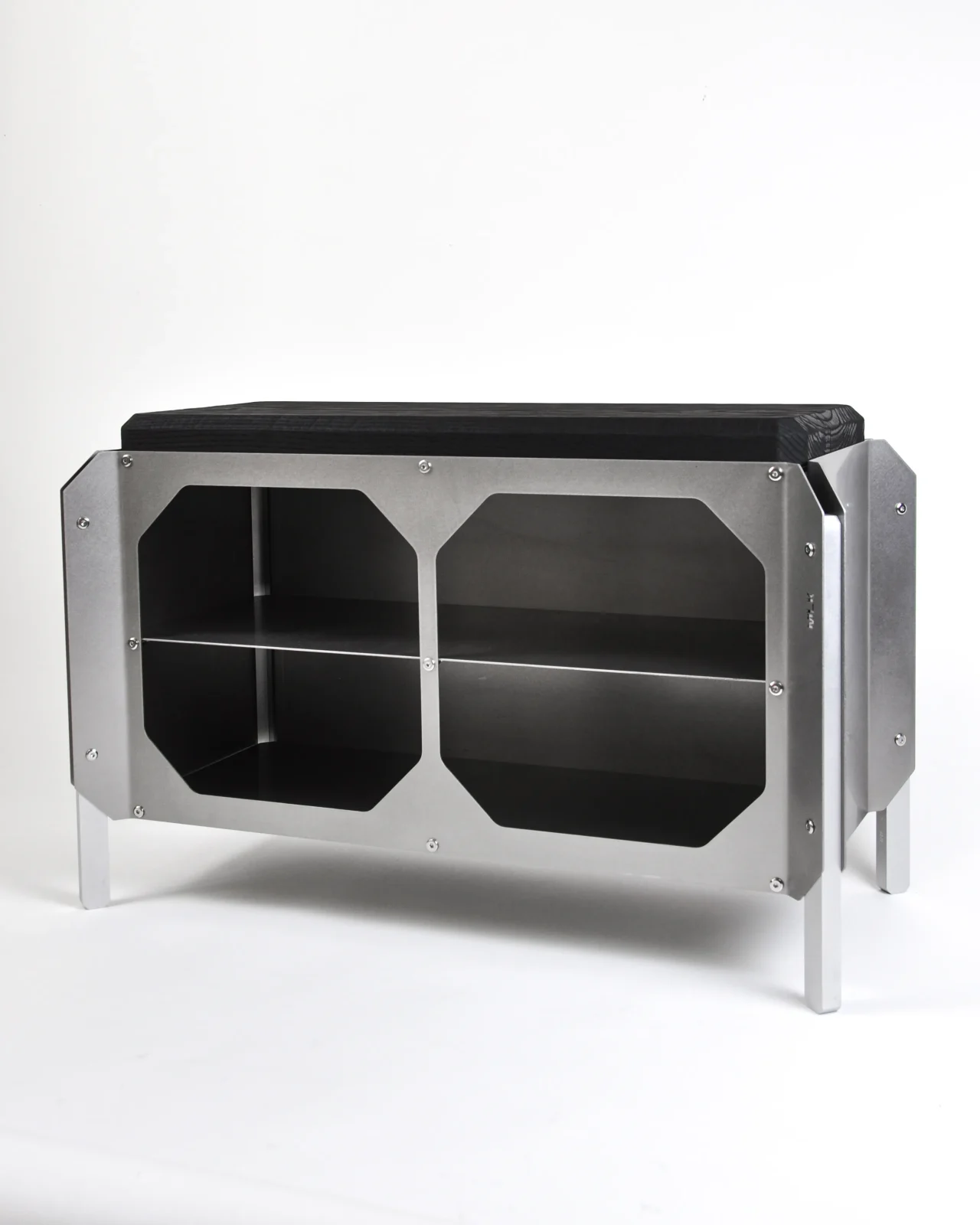 Jnk330 Console – Matte Stainless Steel / Ebonized Oak Wood