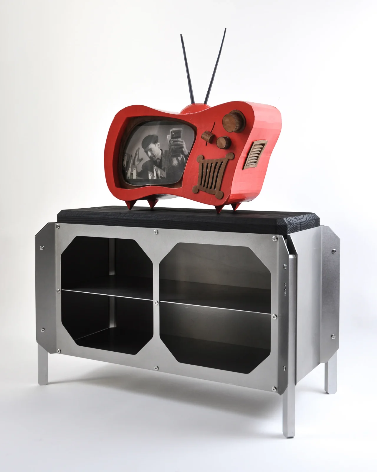 Jnk330 Console - Matte Stainless Steel / Ebonized Oak Wood — 10