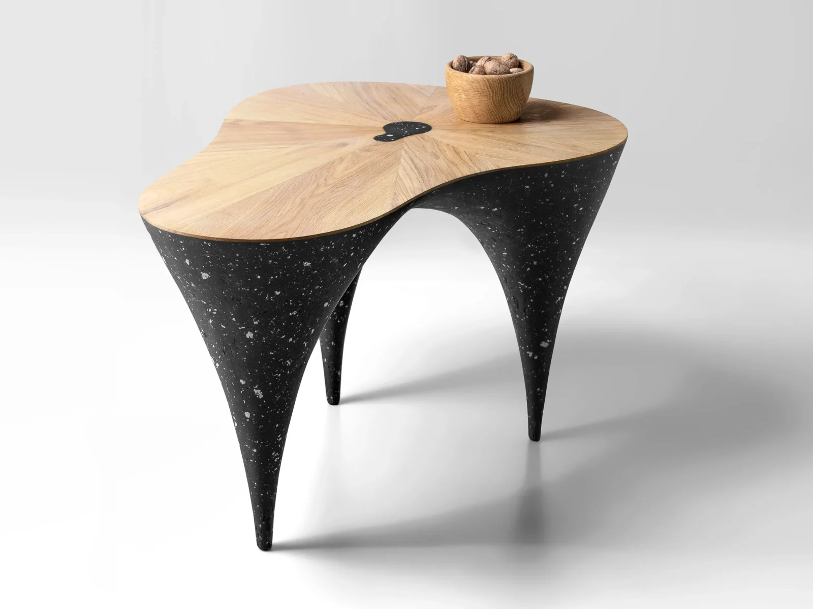 STILL Poise coffee table by Donatas Zukauskas with solid oak top over a cast-stone composite base