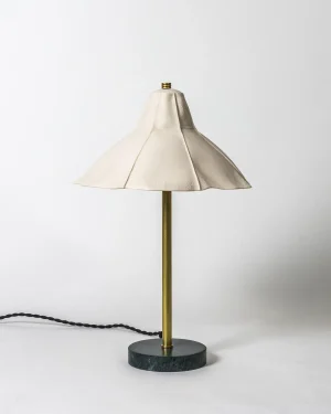 Porcelain And Brass Kawa Table Lamp 03 With Green Marble Base