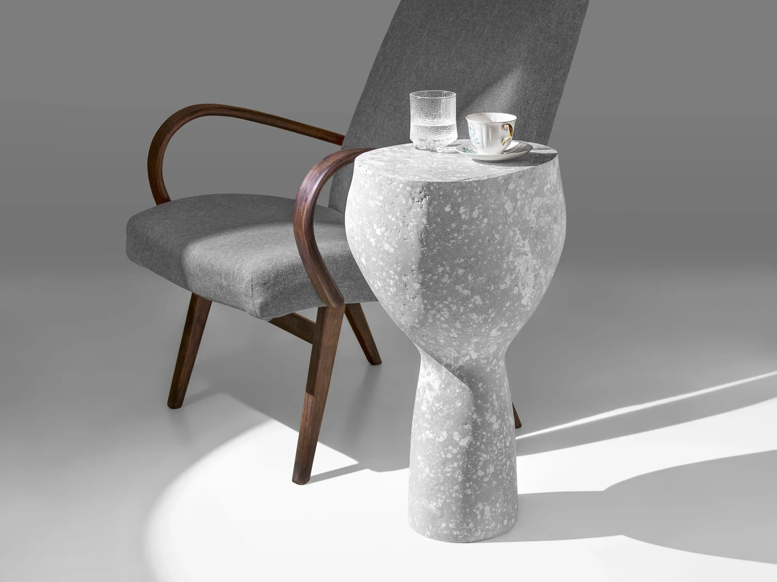 Solid White Stone Side Table - Plinth Series In Cast Stone By Donatas Zukauskas — 2