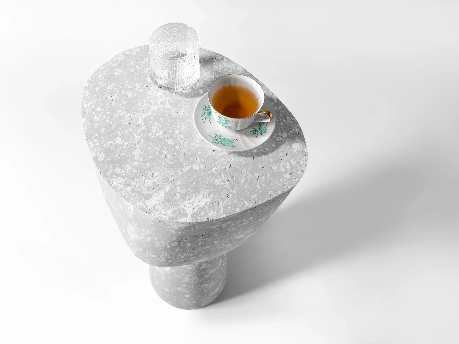 Solid White Stone Side Table - Plinth Series In Cast Stone By Donatas Zukauskas — 4