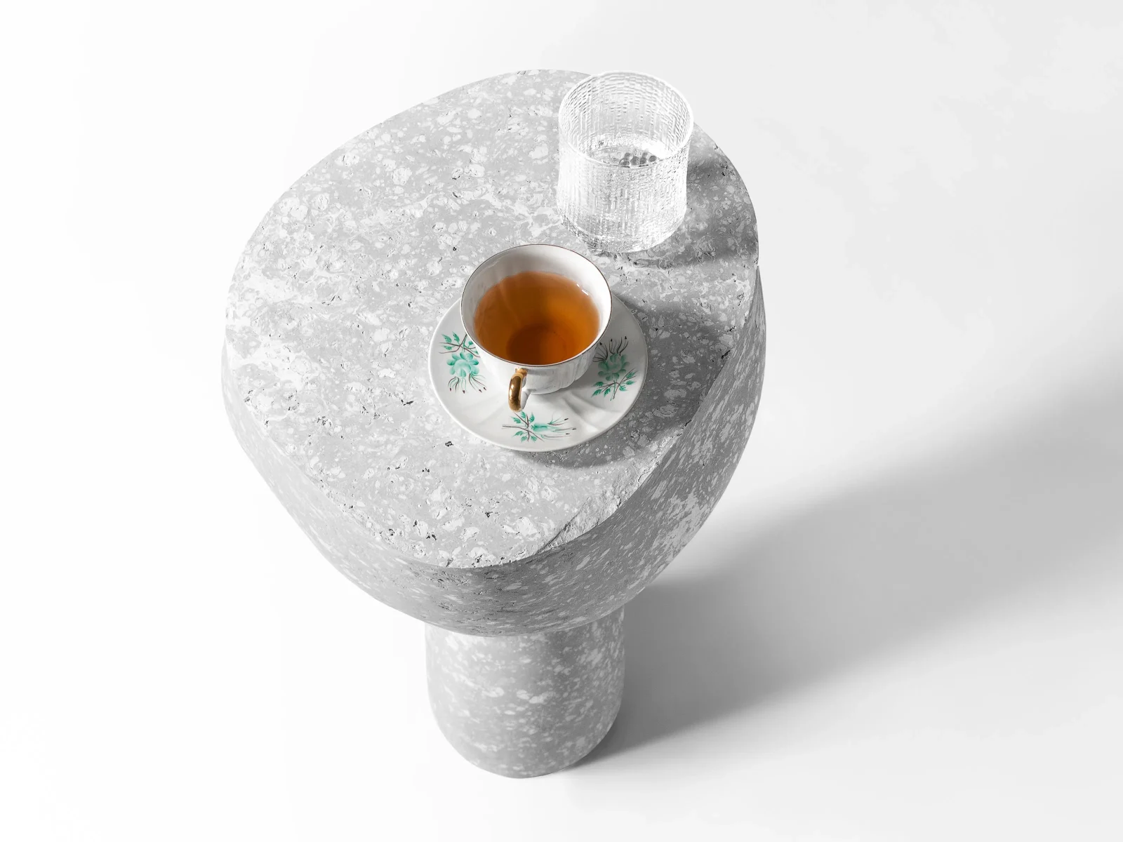 Solid White Stone Side Table - Plinth Series In Cast Stone By Donatas Zukauskas — 3