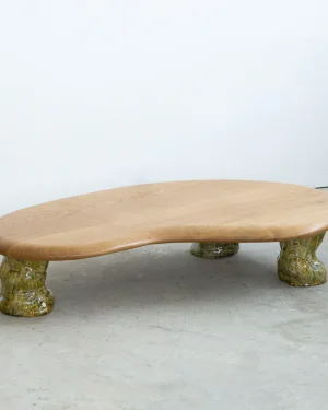Sculptural Coffee Table - White Oak & Glazed Ceramic