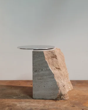Fragments - Limestone / Aluminum Side Table