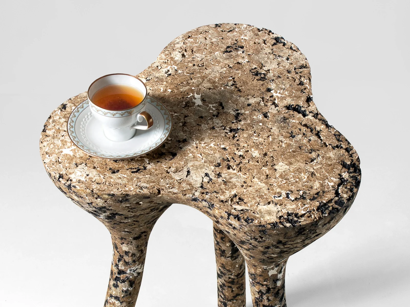 Solid Beige Stone Low Side Table – Tripod Series In Cast Stone By