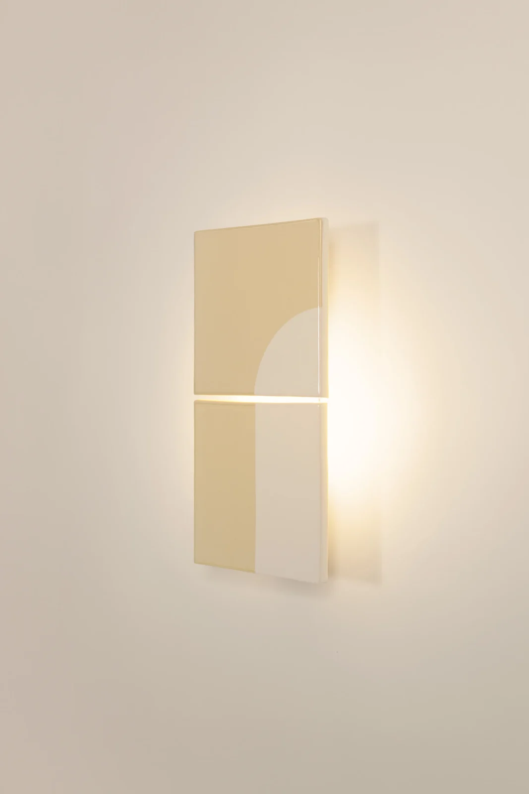 Tiles Door European Wall Sconce in glazed ceramic tiles on a wall, front view.