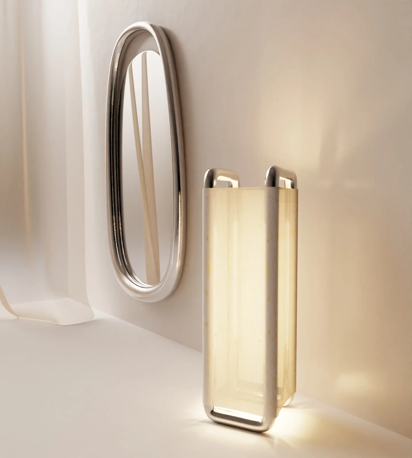 "xoria" Floor Lamp in Chrome and Linen — 3