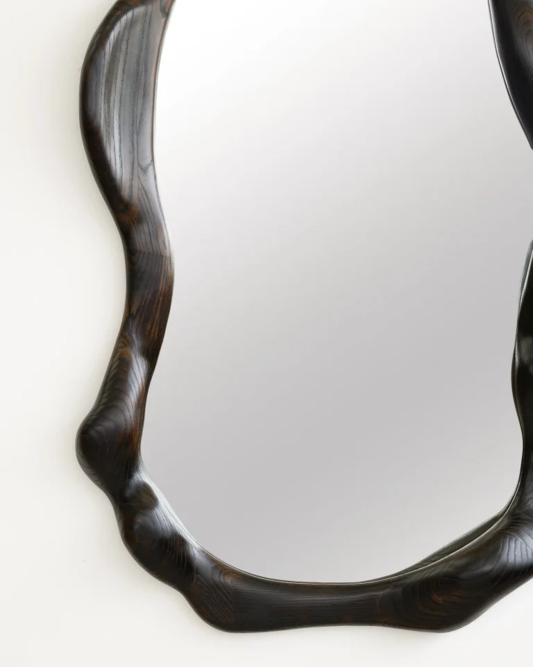 Sculptural Mirror In Charred Oak — 2