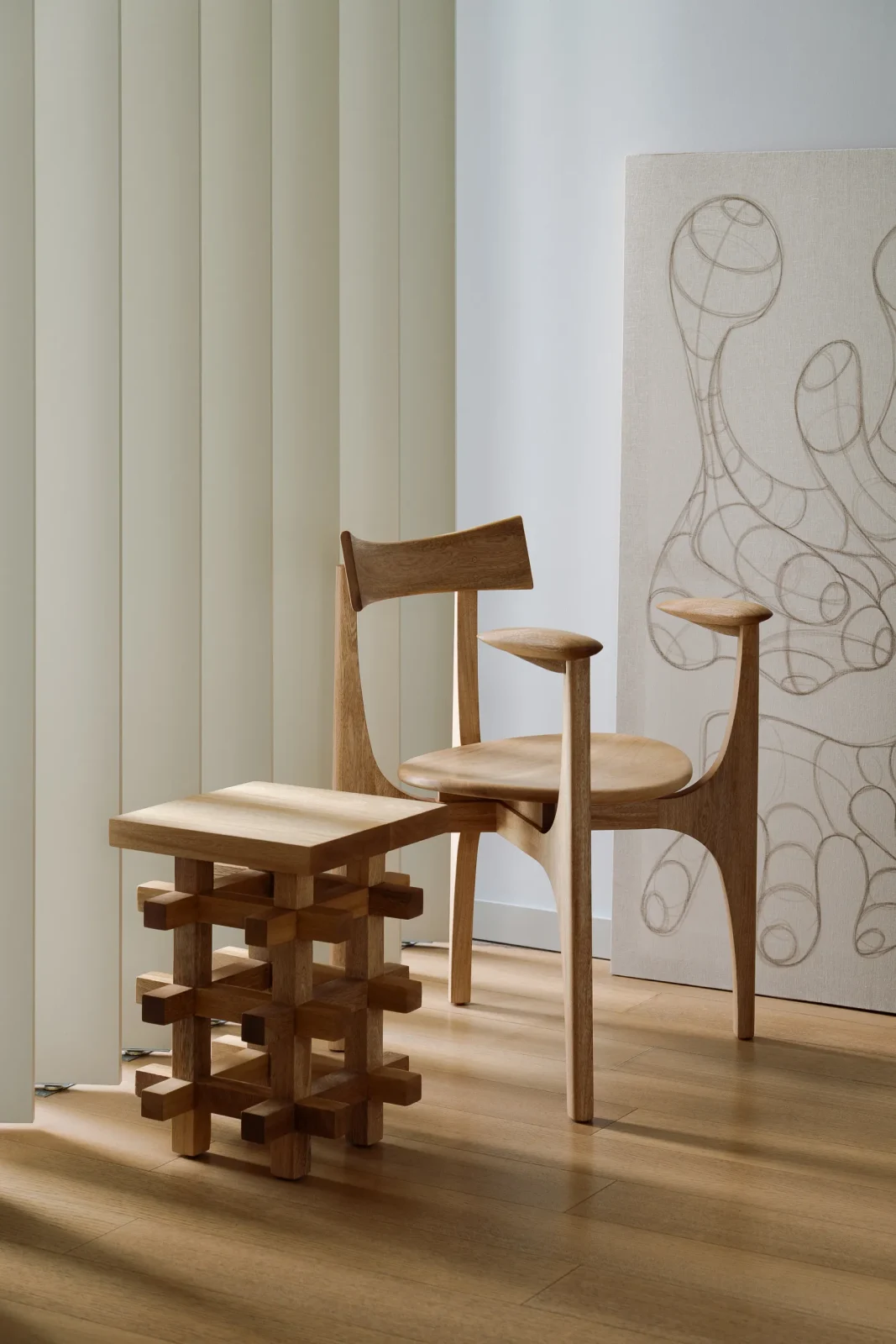 Junco stool in solid wood by Daniel Couttolenc