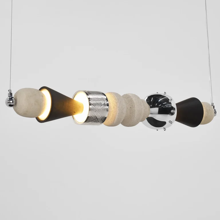 Arinna Pendant Lamp In Oak, Stone And Brass — 3