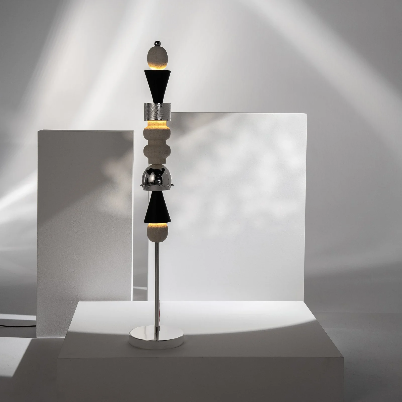 Arinna Floor Lamp In Mardin Stone And Silver-plated Brass — 3