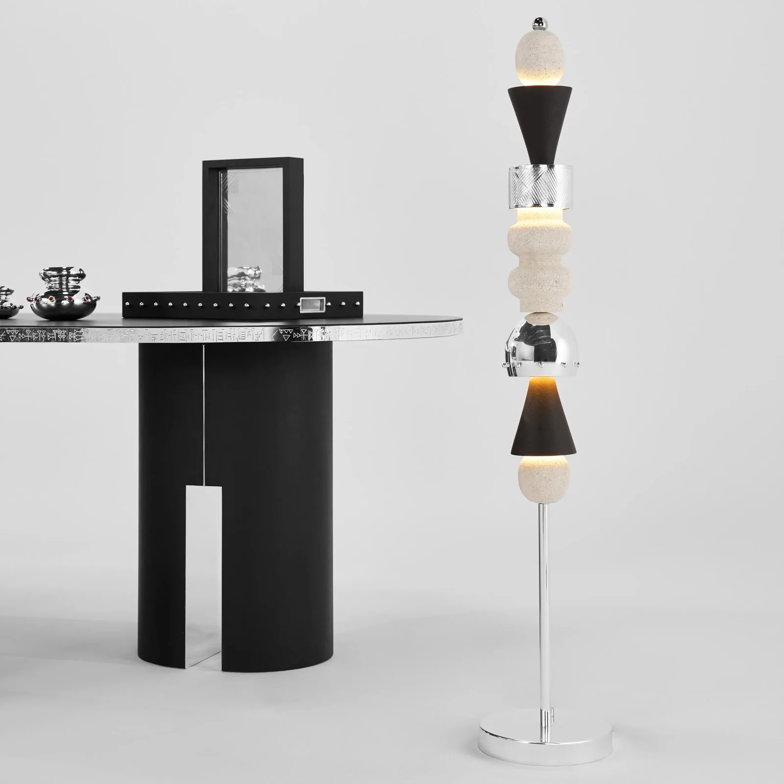 Arinna Floor Lamp In Mardin Stone And Silver-plated Brass — 9