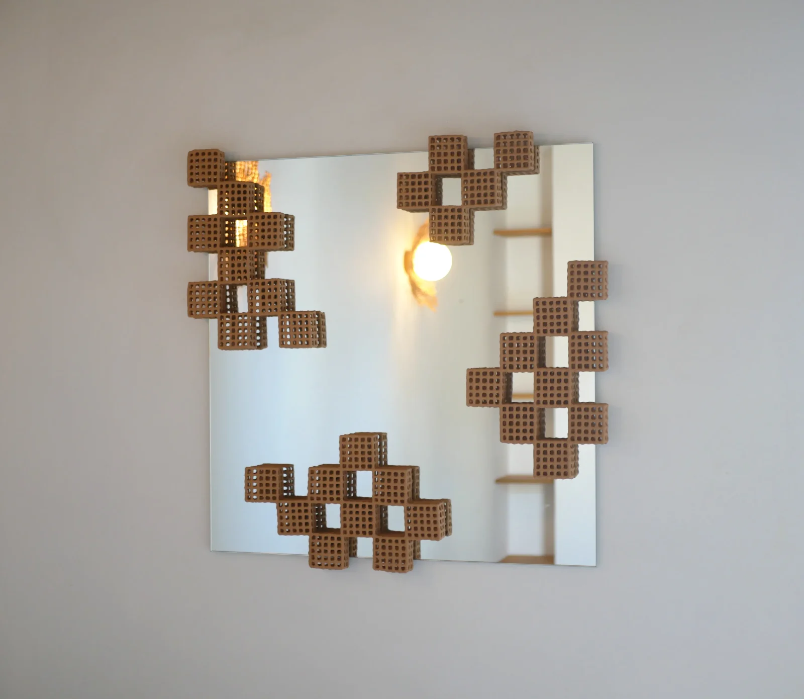 Checkerboard Mirror, an example of stabilized clay paired with glass