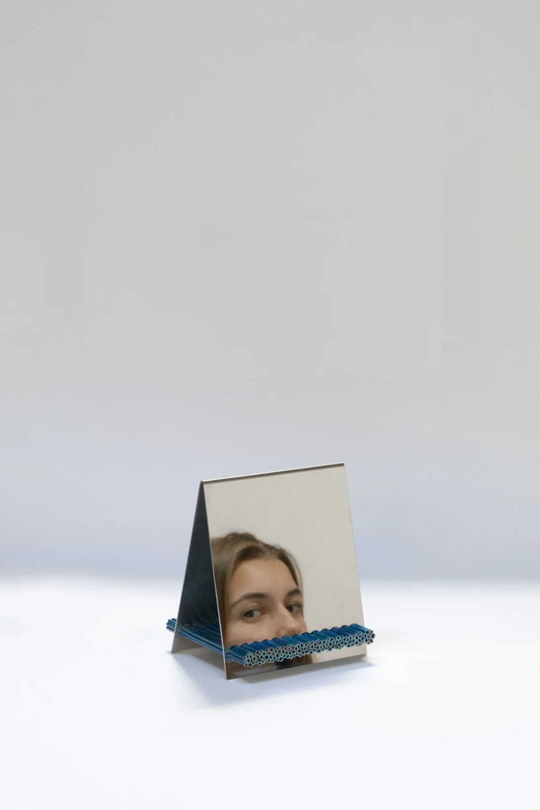 Rye Straw & Stainless Steel Small Table Mirror — 3