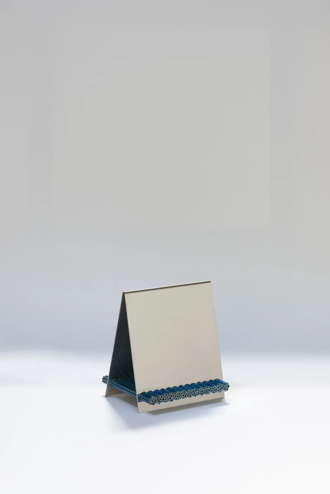 Rye Straw & Stainless Steel Small Table Mirror — 1