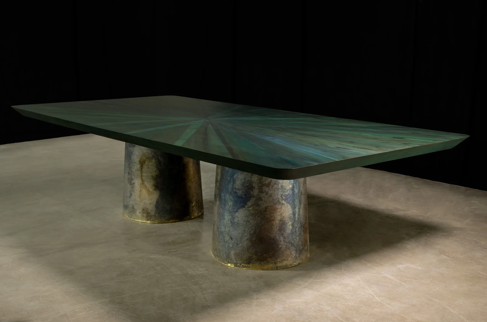 Cast Bronze and Wood Twin-pedestal Dining Table By Costantini, Benone Indigo — 2