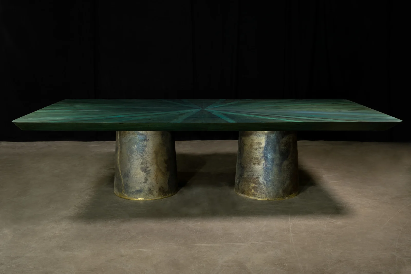 Cast Bronze and Wood Twin-pedestal Dining Table By Costantini, Benone Indigo — 3
