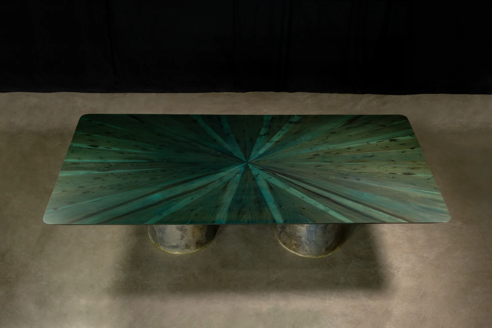 Cast Bronze and Wood Twin-pedestal Dining Table By Costantini, Benone Indigo — 6