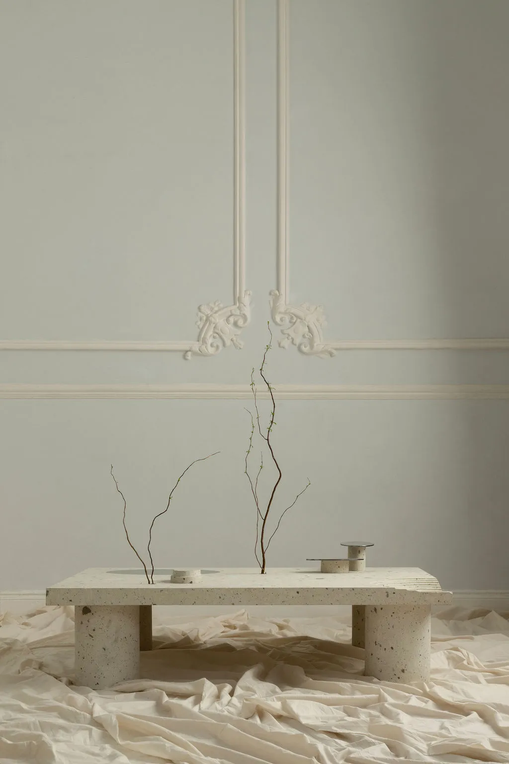 Atlantis sculptural coffee table in hand-carved cantera stone by Toro Manifesto