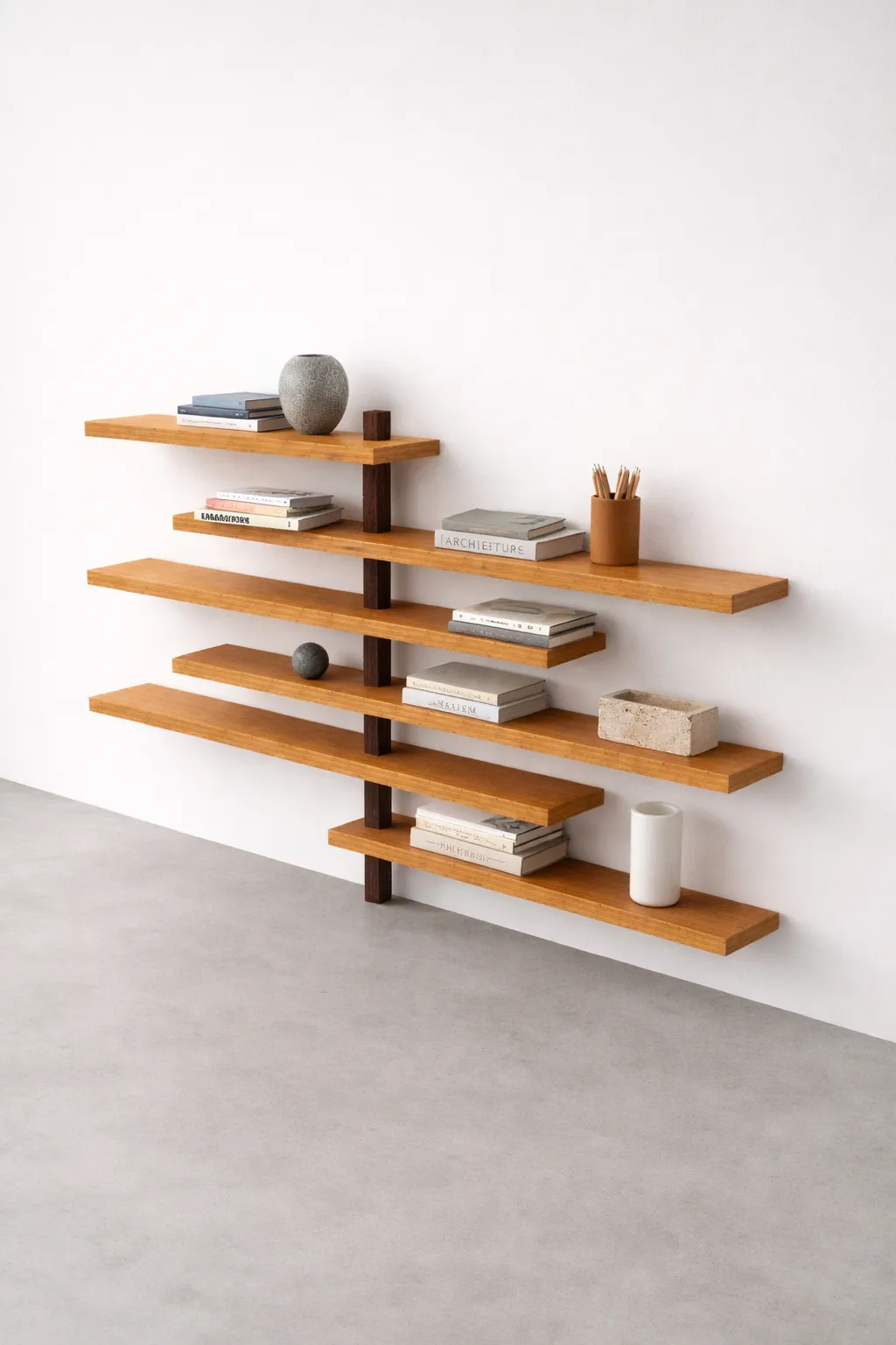 Mono-leg Architectural Bookshelf In Brazilian Hardwood