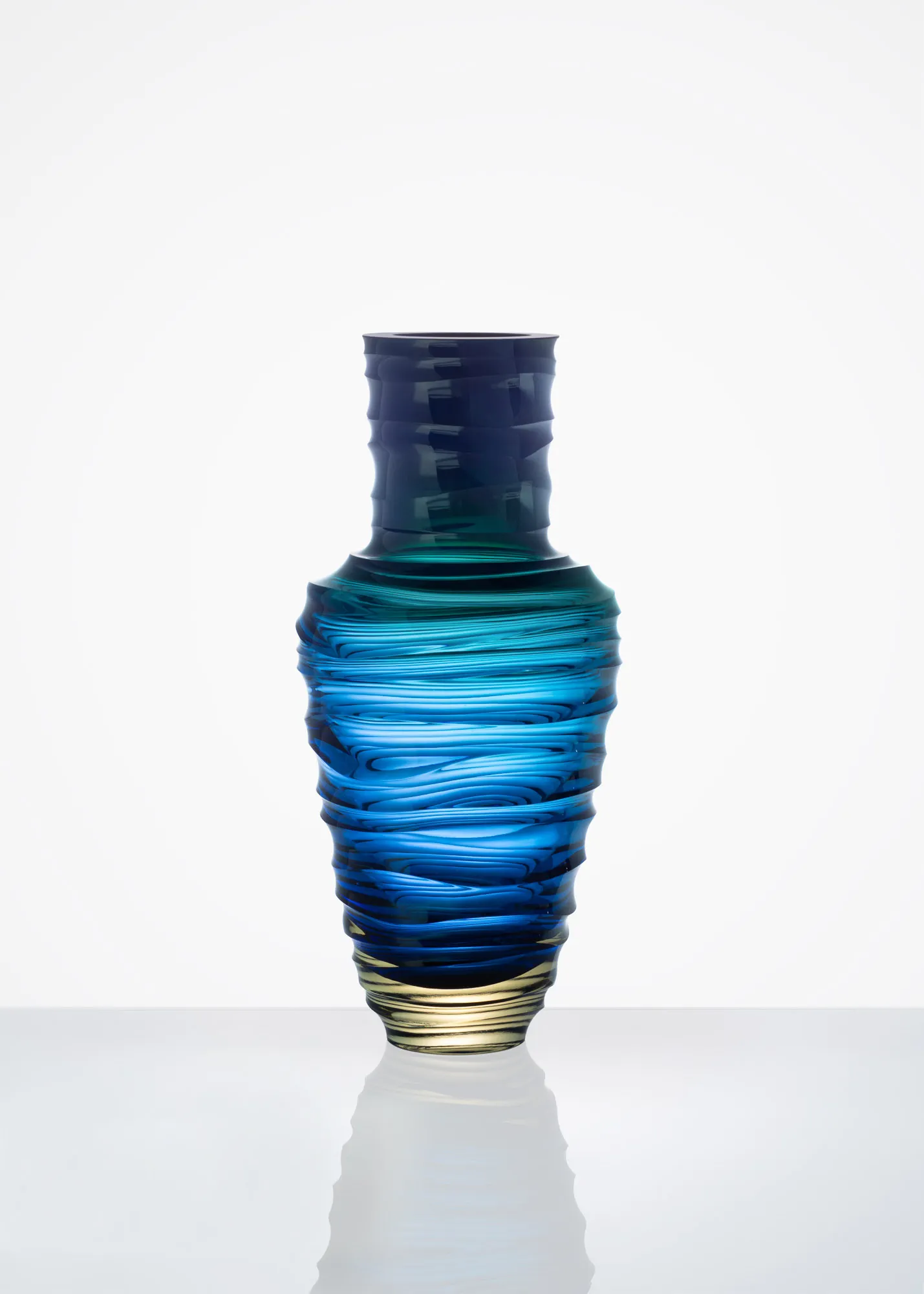 Garden Unique Aquatic hand-cut Czech crystal glass vase by Frantisek Jungvirt