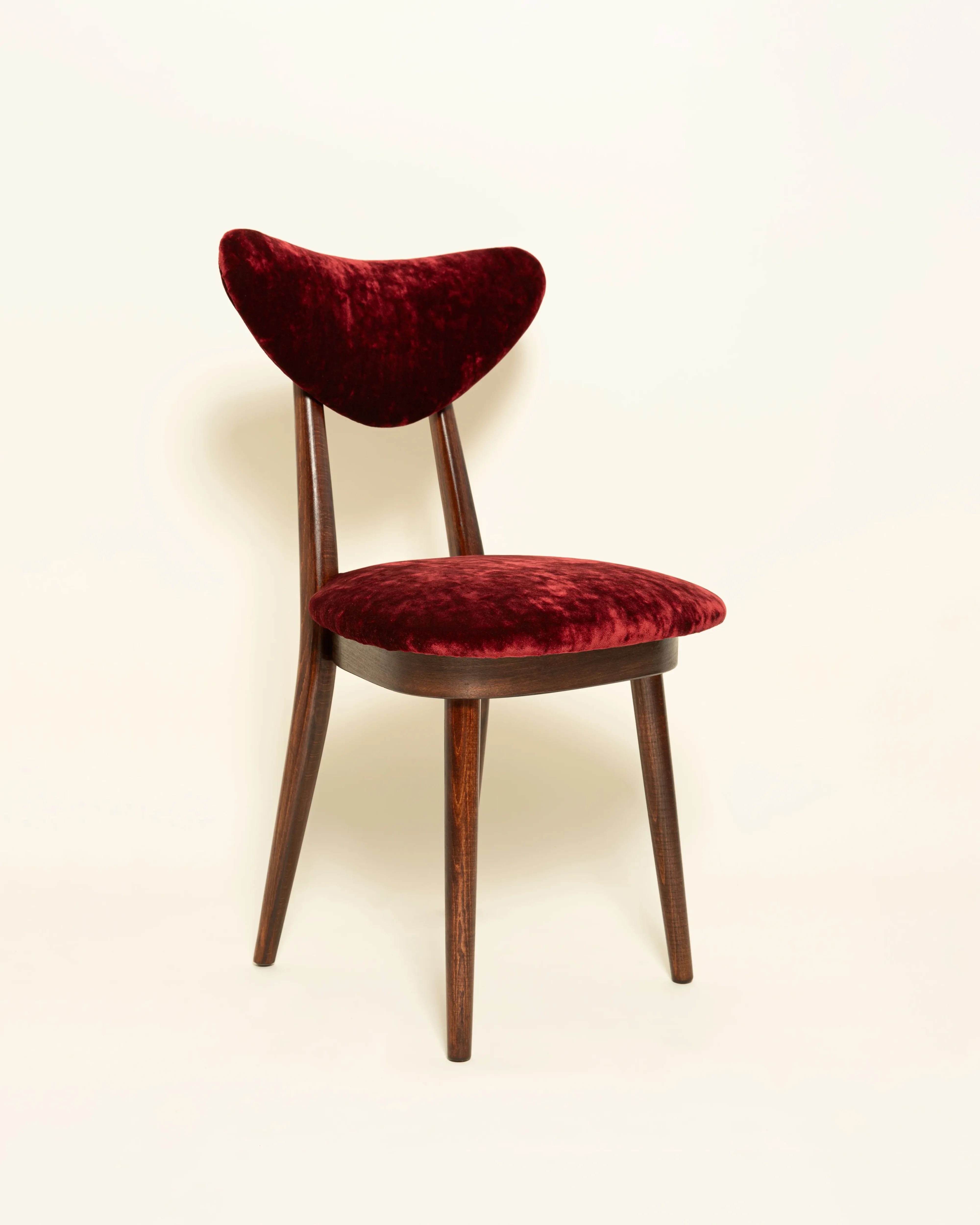 Mid-Century Heart Chair in plushy bordeaux Dedar velvet by Vintola Studio
