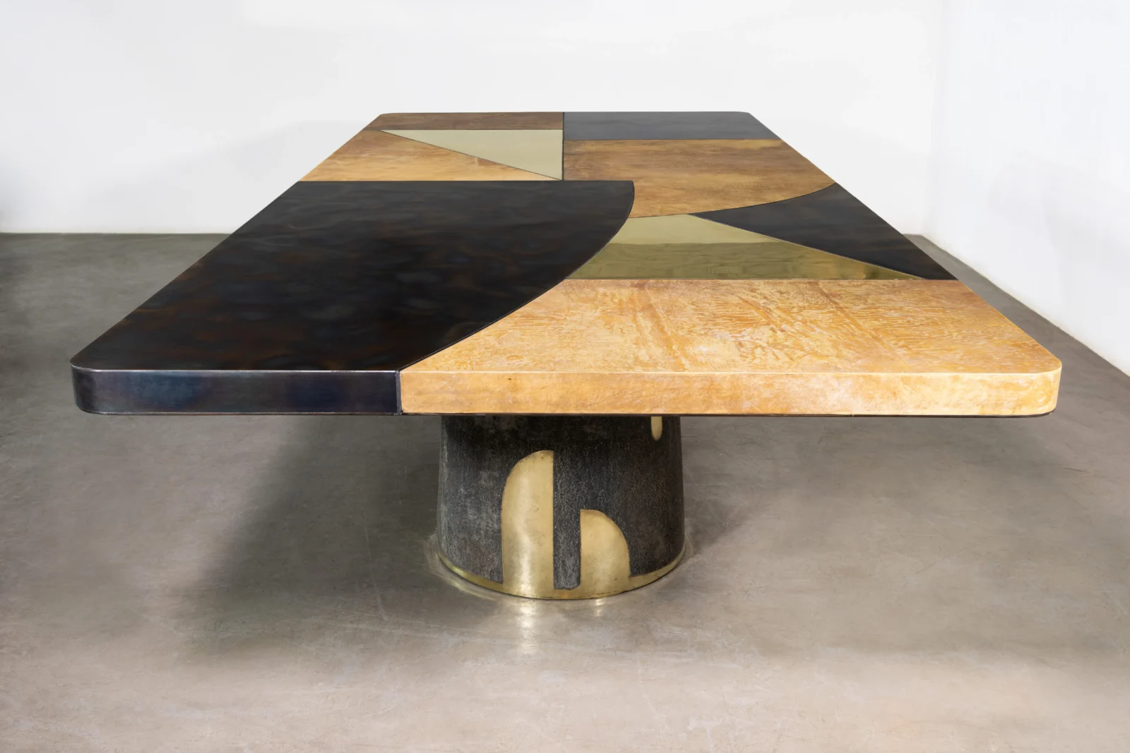 Cast Bronze, Parchment, Torched Steel, And Bronze Twin-pedestal Dining Table By Costantini, Benone — 4