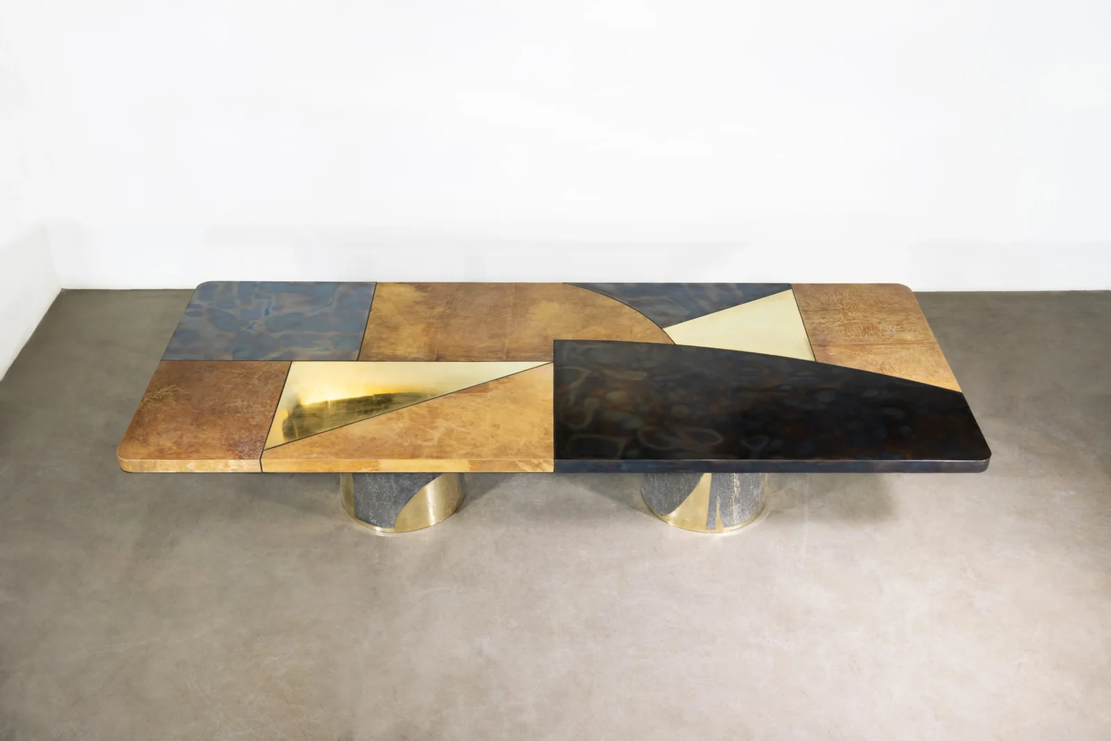 Cast Bronze, Parchment, Torched Steel, And Bronze Twin-pedestal Dining Table By Costantini, Benone — 6