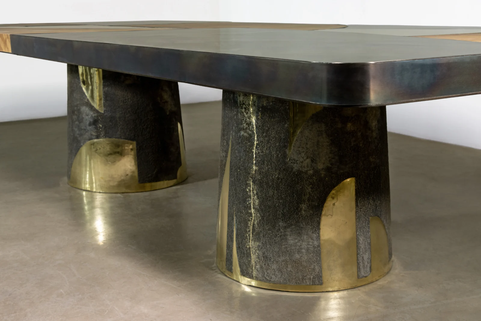 Cast Bronze, Parchment, Torched Steel, And Bronze Twin-pedestal Dining Table By Costantini, Benone — 8