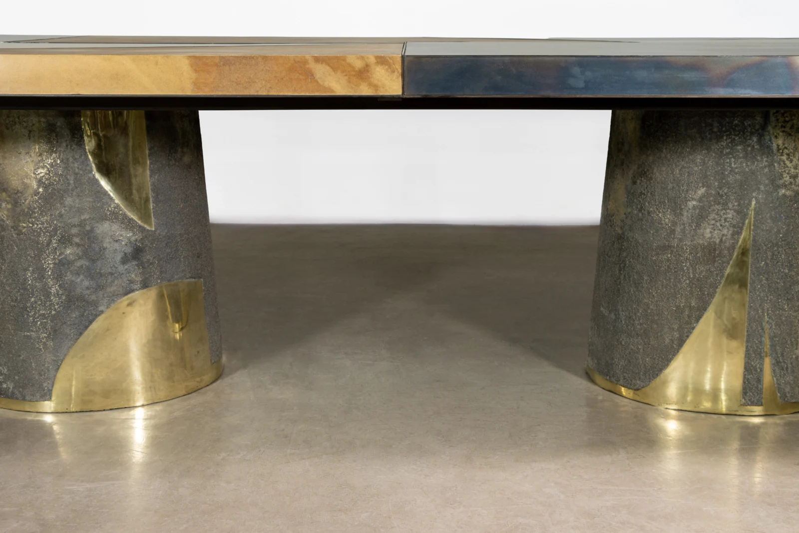 Cast Bronze, Parchment, Torched Steel, And Bronze Twin-pedestal Dining Table By Costantini, Benone — 9