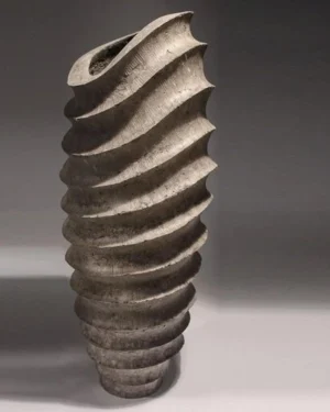 Solid Beige Stone Floor Vase - Archa Series In Cast Stone By Donatas Zukauskas