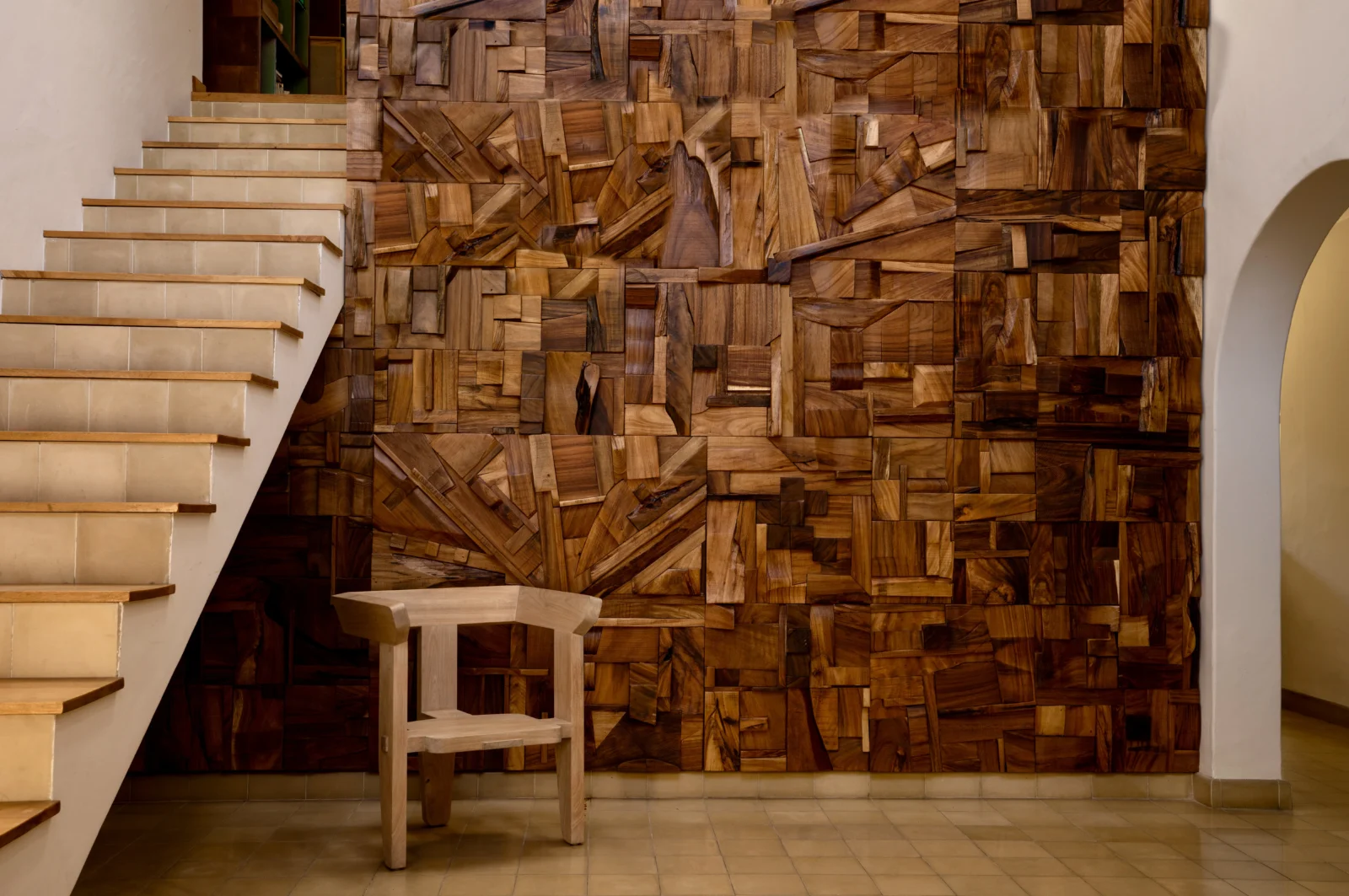 Set Of 2 (large) Brutalist Natural Parota Reclaimed Wood Collage Tiles — 5