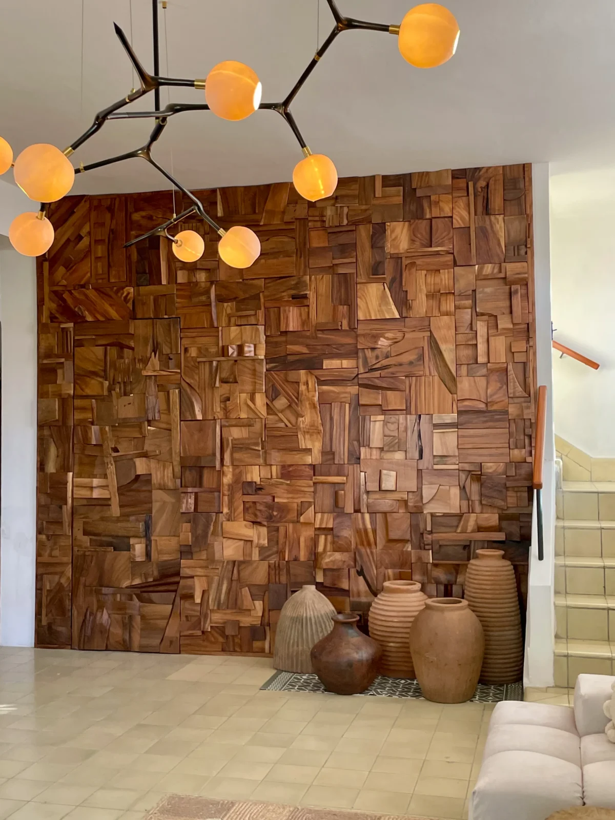 Set Of 2 (large) Brutalist Natural Parota Reclaimed Wood Collage Tiles — 2