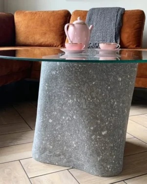 Solid White Stone Low Coffee Table - Plinth Series In Cast Stone