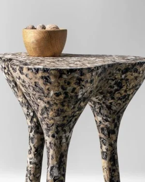 Solid Beige Stone High Side Table - Tripod Series In Cast Stone