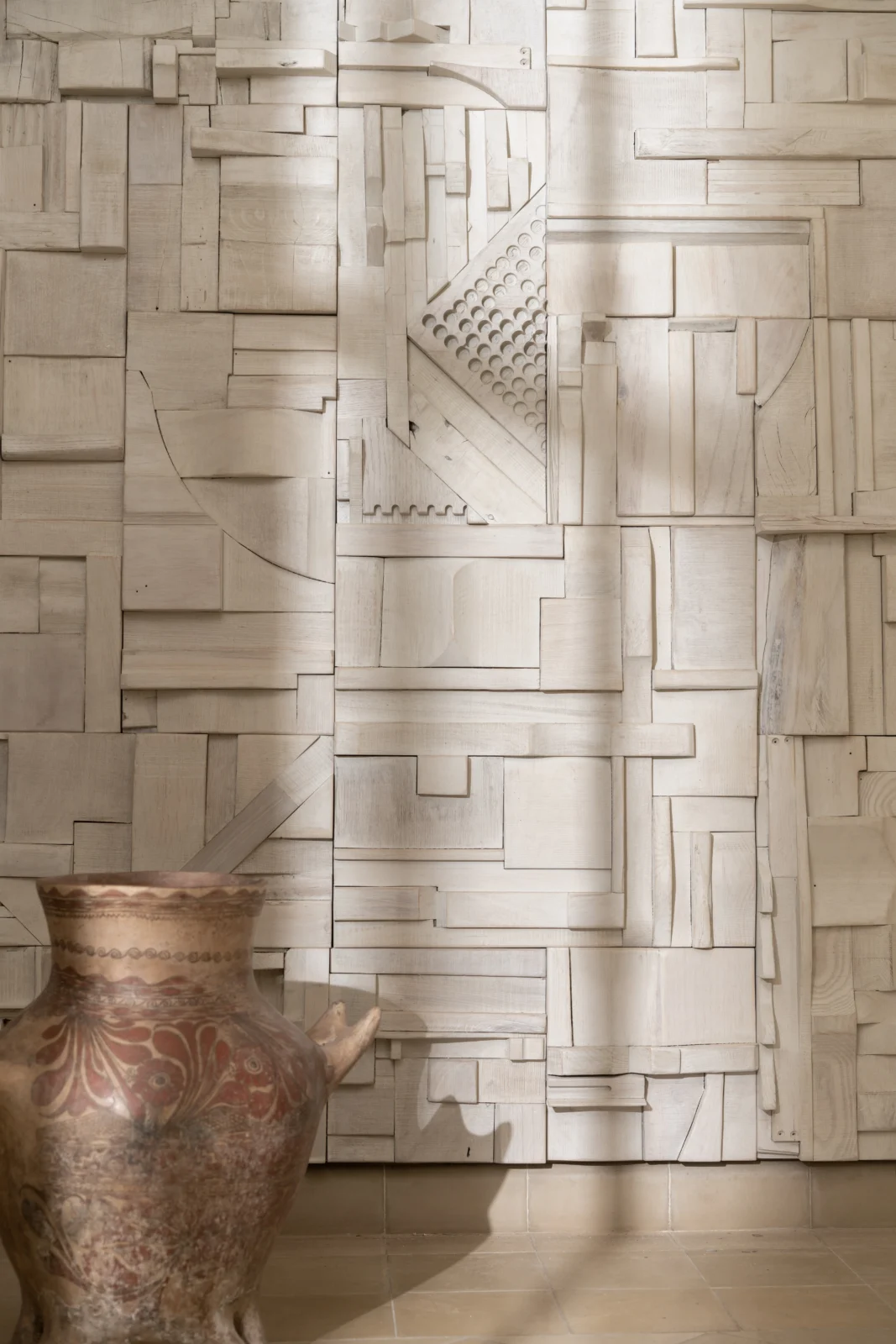 Set Of 2 (large) Brutalist White Wash Reclaimed Wood Collage Tiles — 4