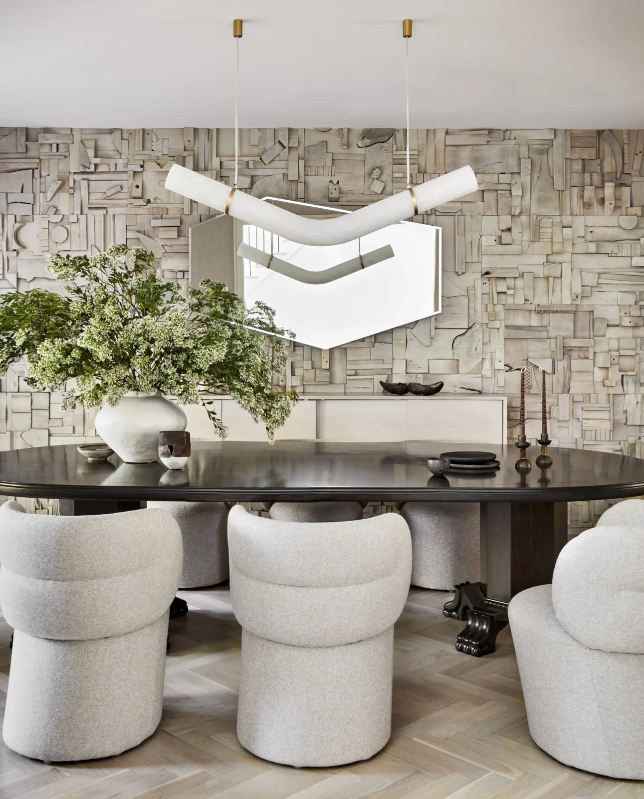 Set Of 2 (large) Brutalist White Wash Reclaimed Wood Collage Tiles — 6