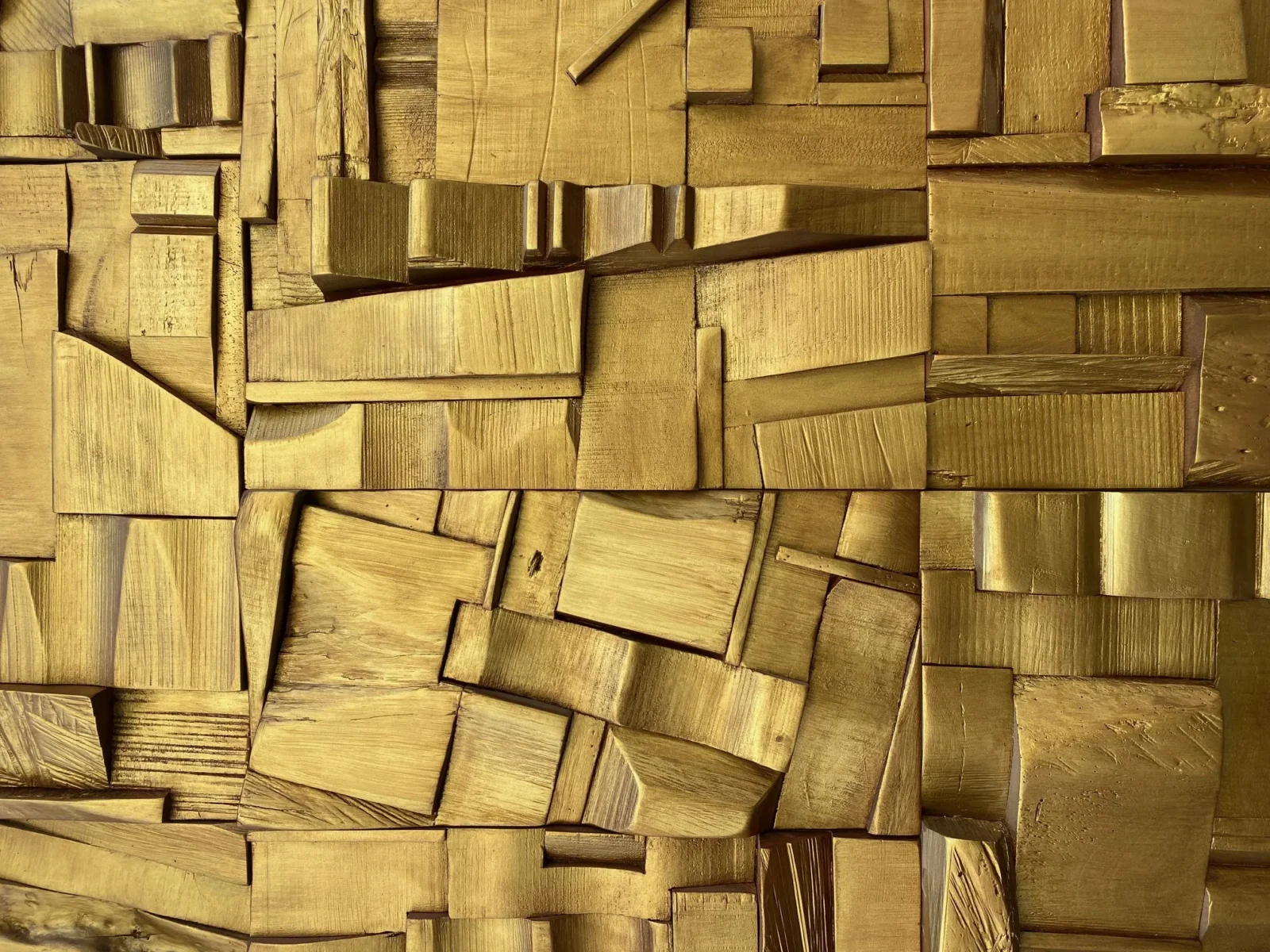 Set Of 4 Brutalist Antique Gold Reclaimed Wood Collage Tiles — 3