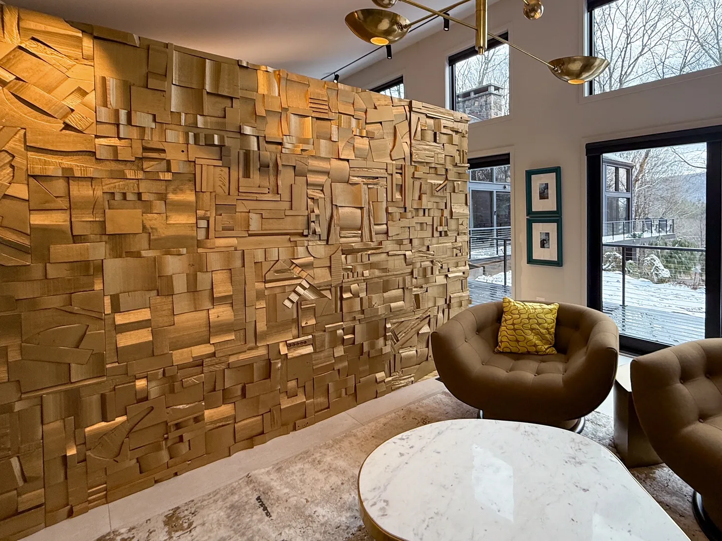 Set Of 4 Brutalist Antique Gold Reclaimed Wood Collage Tiles — 4