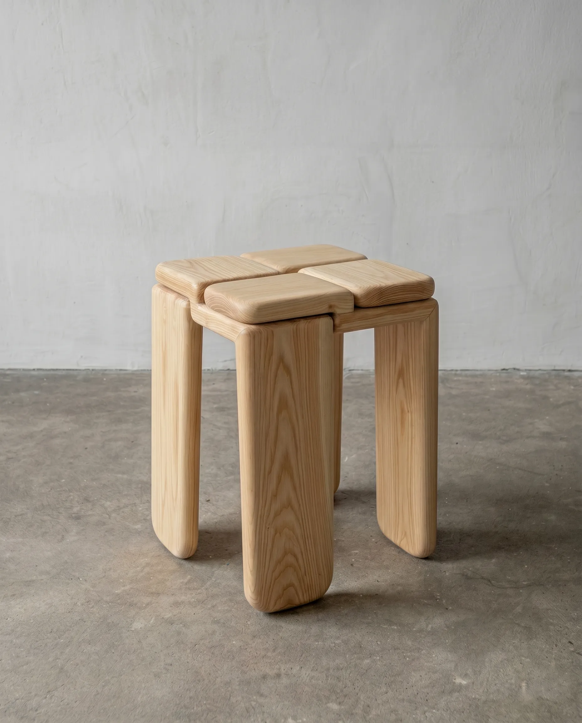 Knot low stool and side table in solid ash wood by Luis Gimeno Design