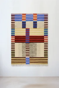 Op Kilim No. 1 geometric woven wool and linen kilim rug by Pani Jurek Studio