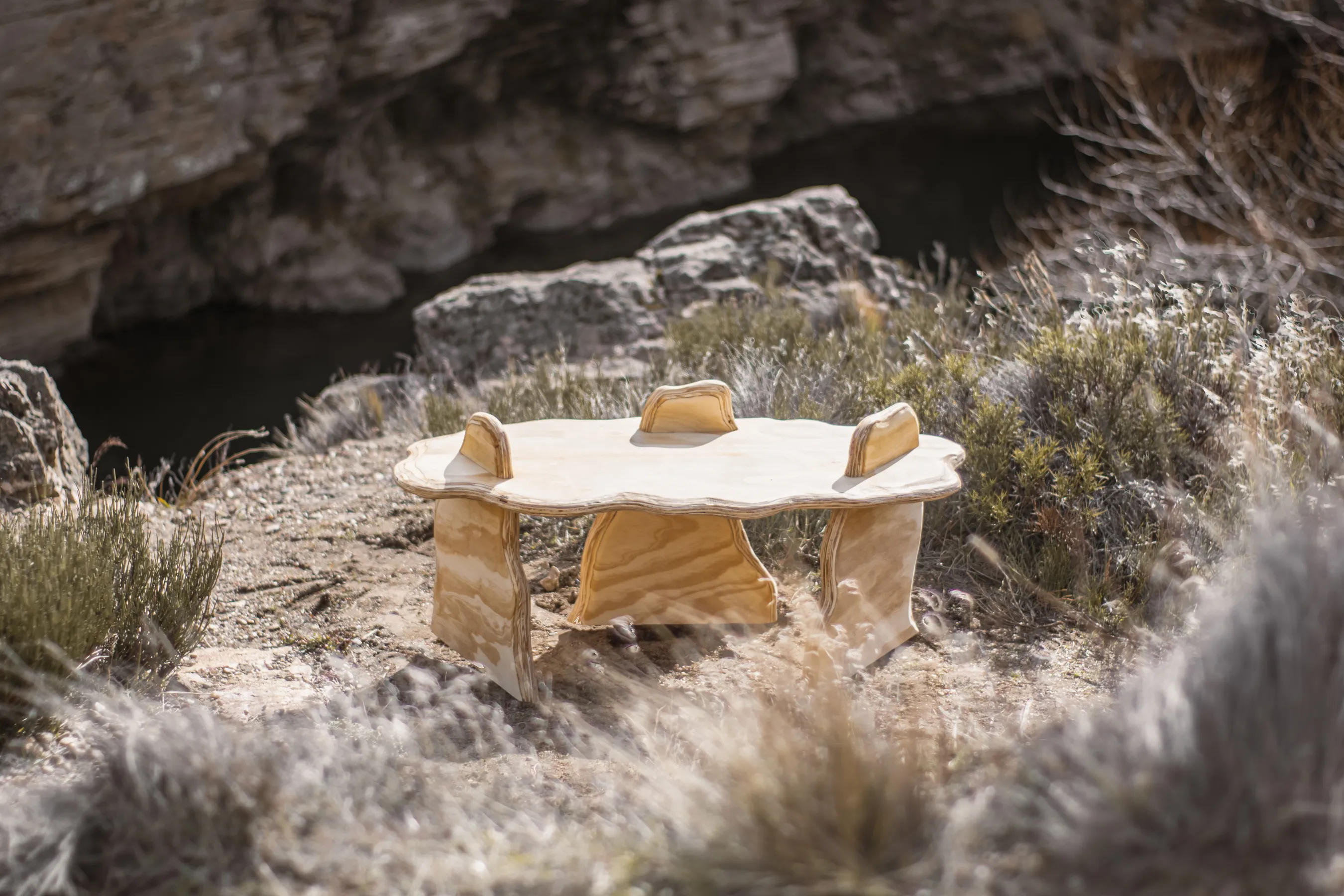 Estratos organic plywood coffee table with exposed layered edges by Aldo Montes de Oca