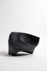 Silent Archive hand-coiled black stoneware abstract sculpture by Stella Arion