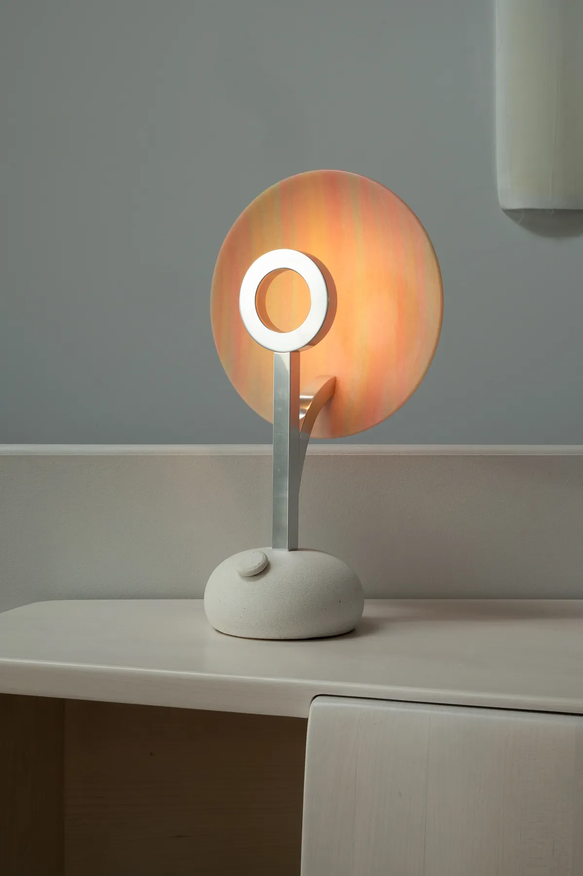 TL-1 table lamp in polished aluminum and stone by Juba Concepts
