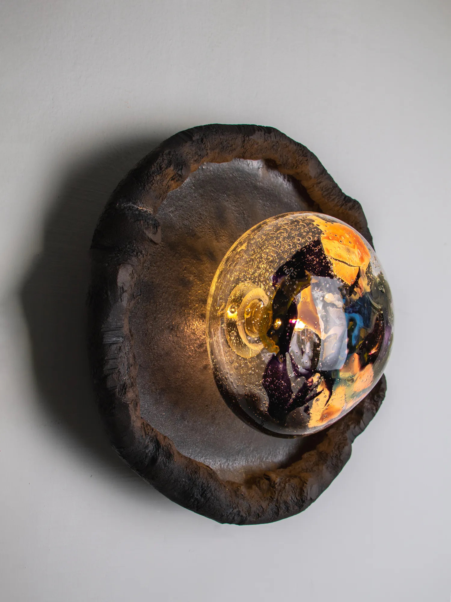 Asea No. 35 sconce in stoneware and blown glass