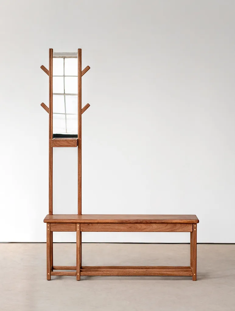 Tudo hallway bench in certified solid wood with coat rack, mirror and shoe rack by atelier PASSARELLI