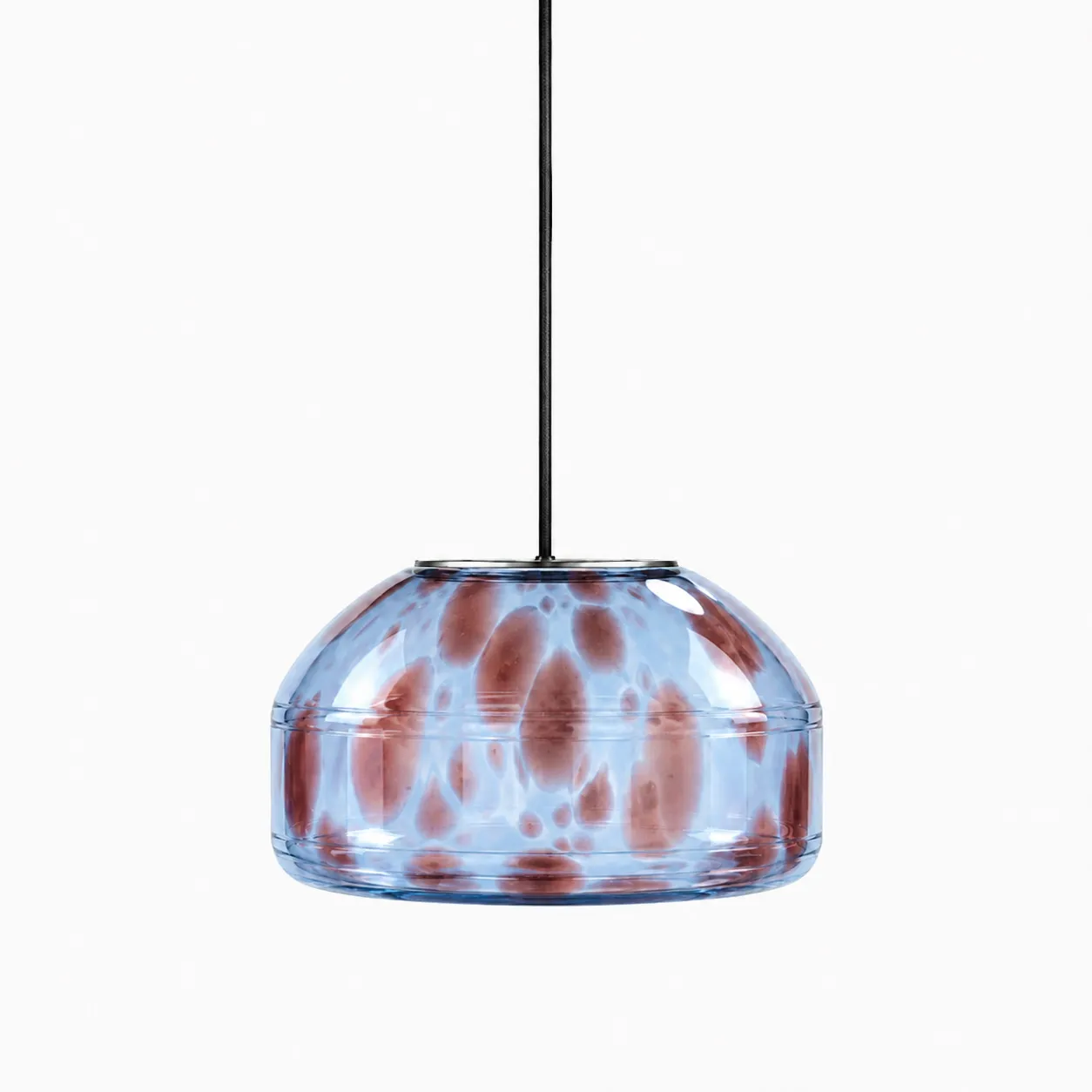 Large pendant lamp in azure speckled blown glass